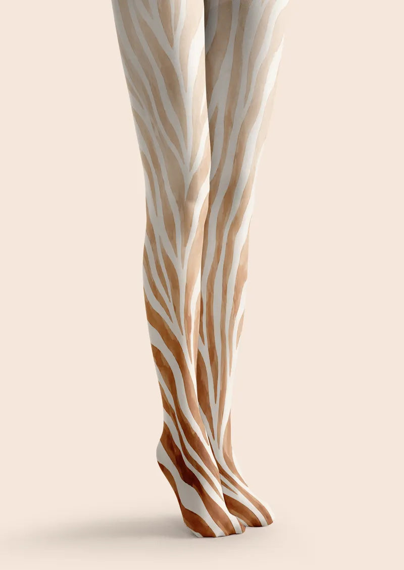 Neutral Zebra Stripe Animal Print Tights Hosiery Pantyhose