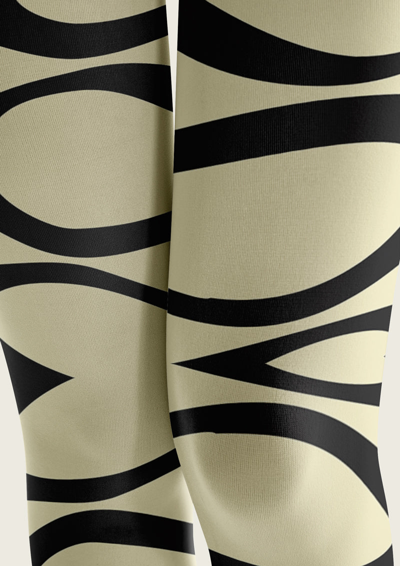 Beige Black Heart Swirl Tights Hosiery Pantyhose