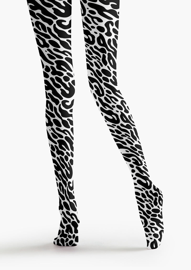Black White Leopard Print Tights Hosiery Pantyhose
