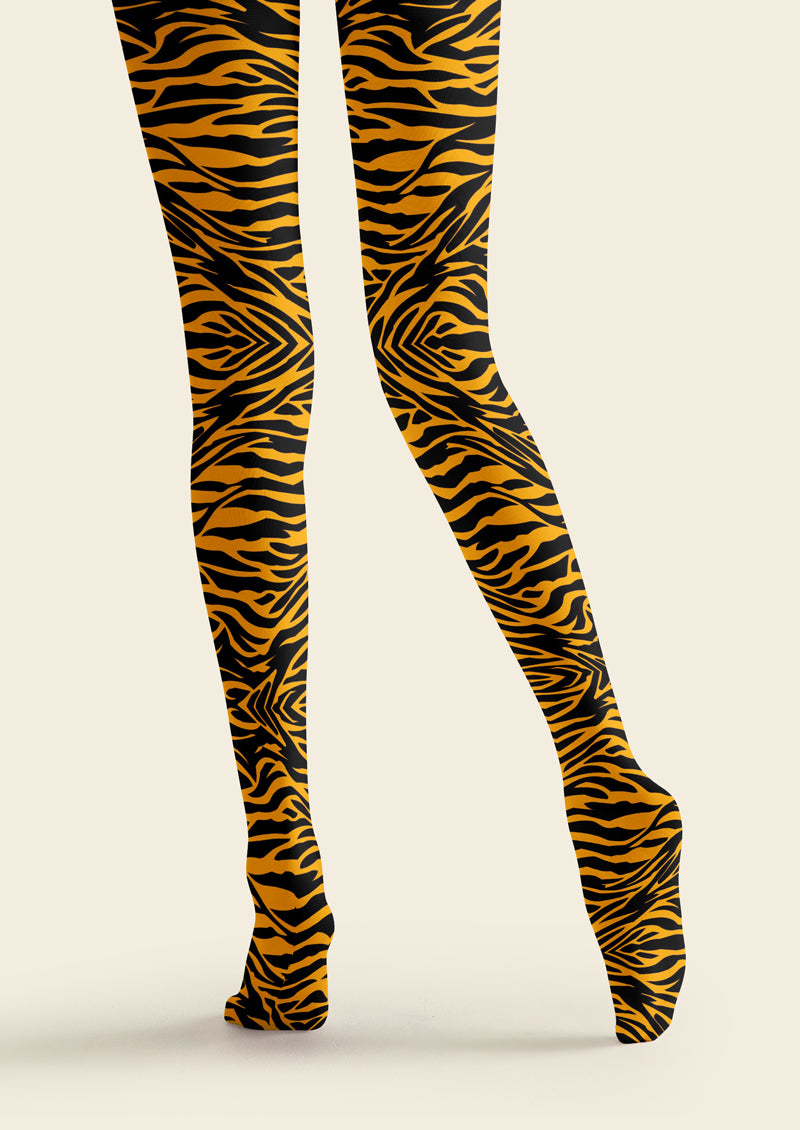 Yellow Black Tiger Stripe Tights Hosiery Pantyhose