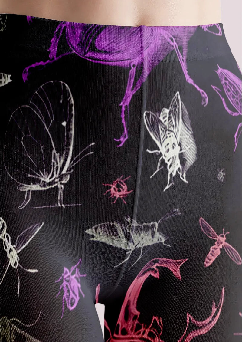 Black Neon Insect Line Art Tights