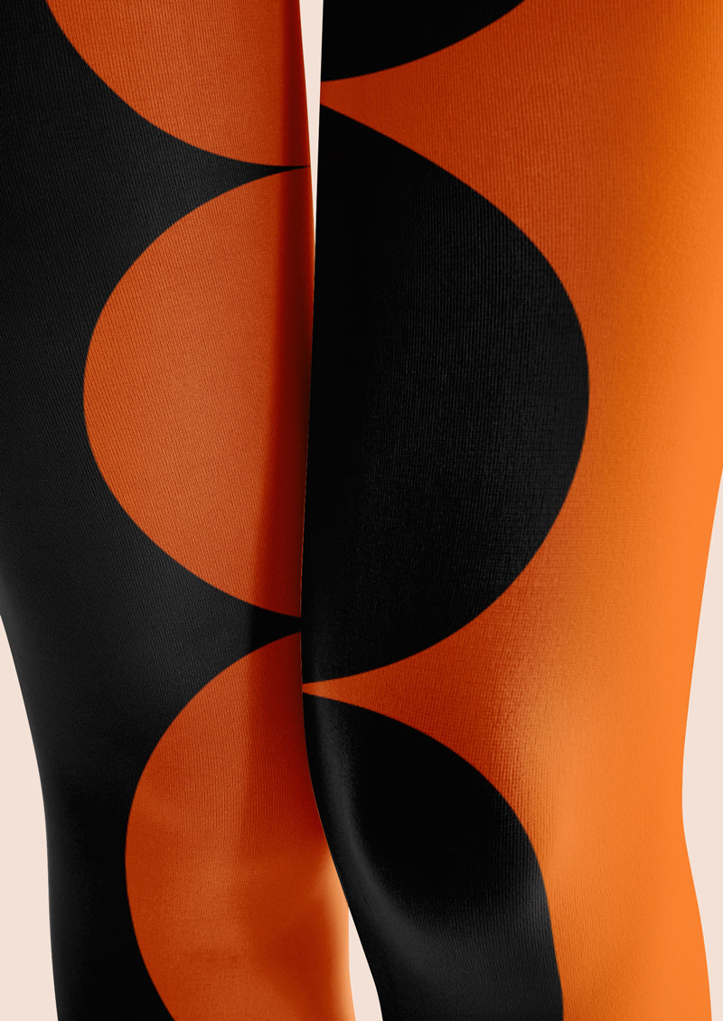 Orange Black Dot Printed Tights Hosiery Pantyhose