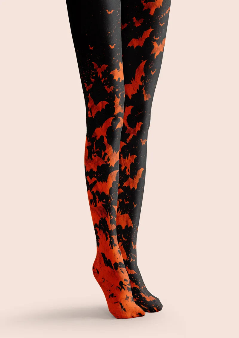 Black Orange Bat Tights