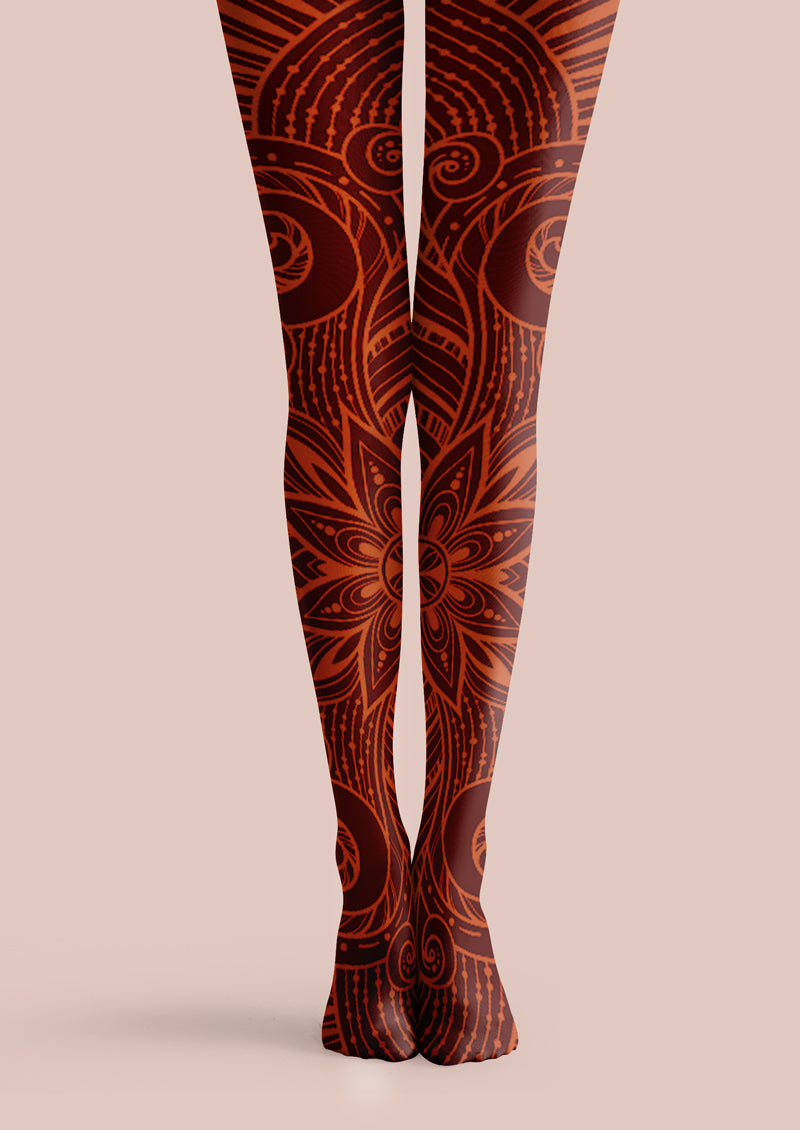 Red Brown Mandala Tattoo Tights Hosiery Pantyhose