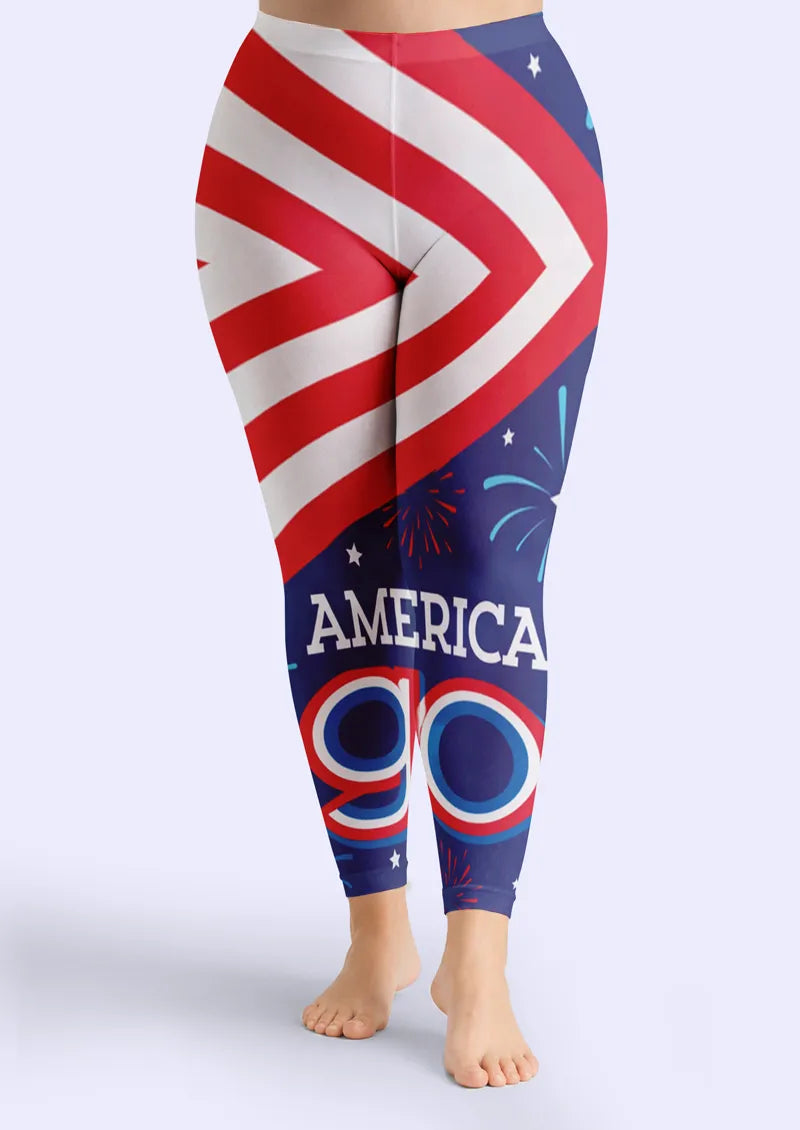 American Flag Stripe Letter Firework Print Tights Hosiery Pantyhose