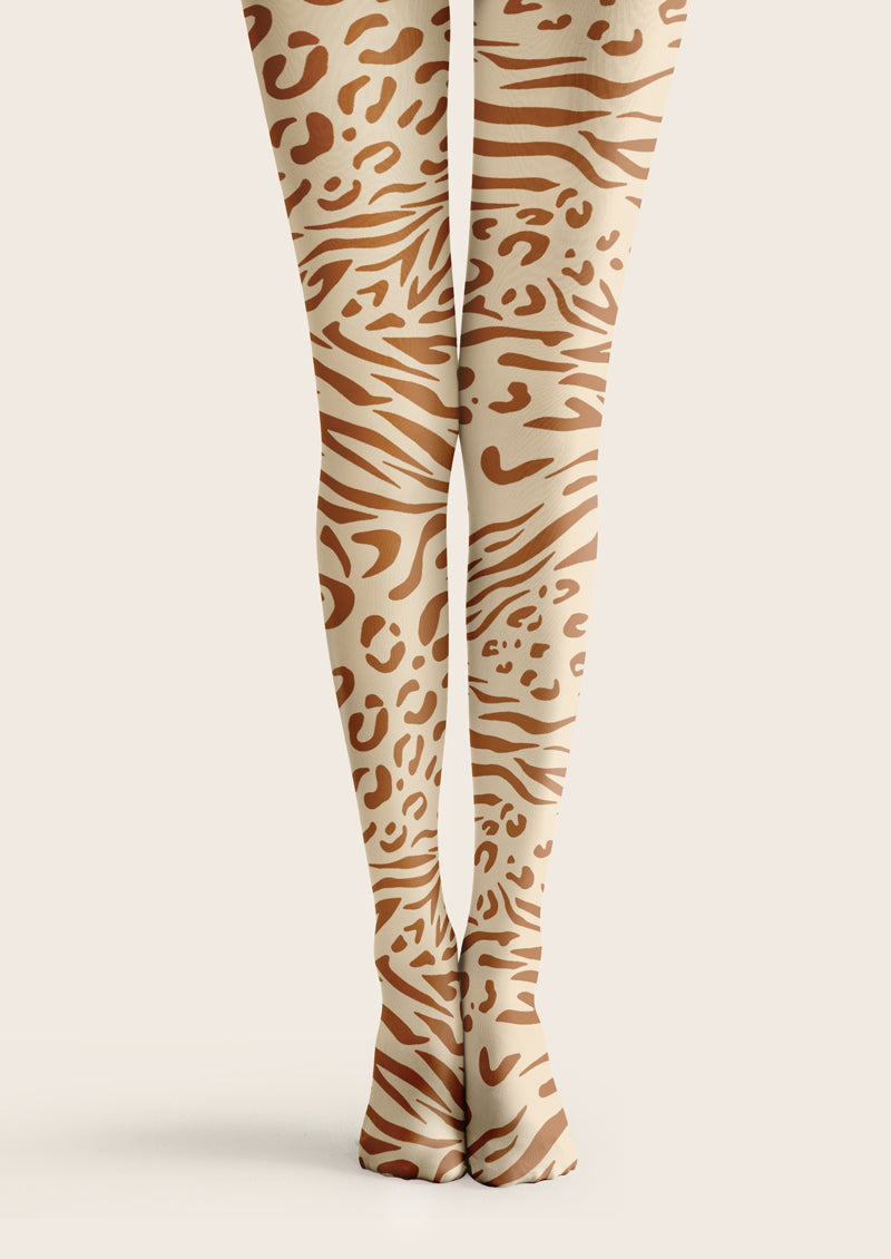 Beige Tiger Leopard Print Tights Hosiery Pantyhose