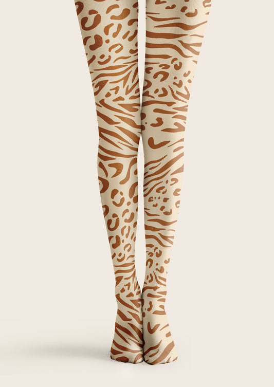Beige Tiger Leopard Print Tights Hosiery Pantyhose
