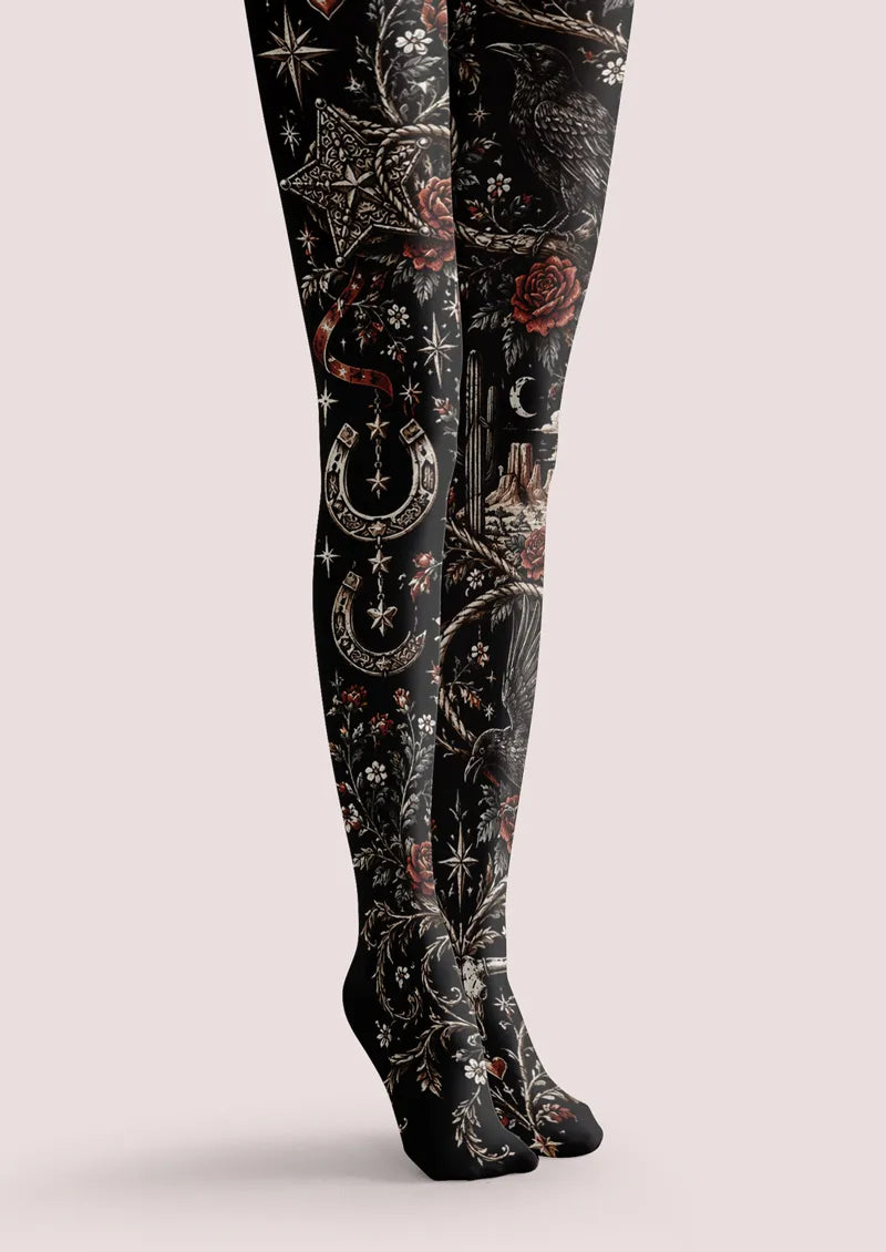 Black Red Rose Raven Tights