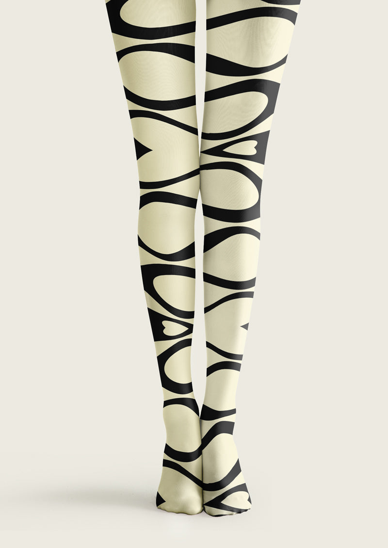 Beige Black Heart Swirl Tights Hosiery Pantyhose