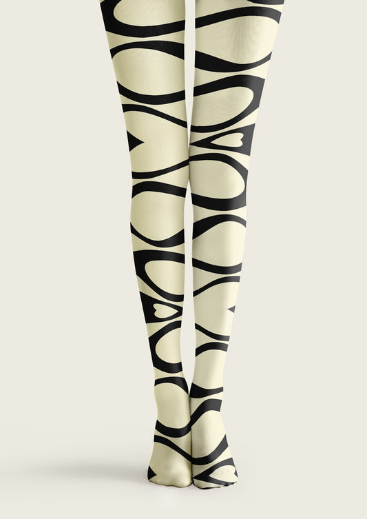 Beige Black Heart Swirl Tights Hosiery Pantyhose