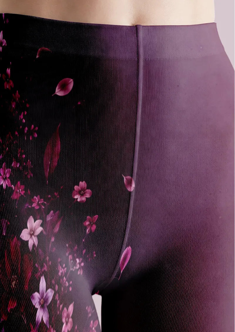 Black Purple Blossom Tights