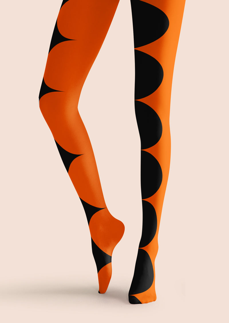 Orange Black Dot Printed Tights Hosiery Pantyhose