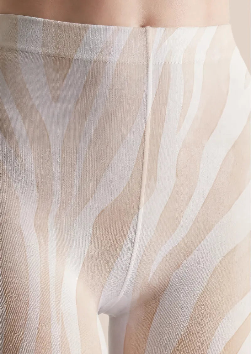 Neutral Zebra Stripe Animal Print Tights Hosiery Pantyhose