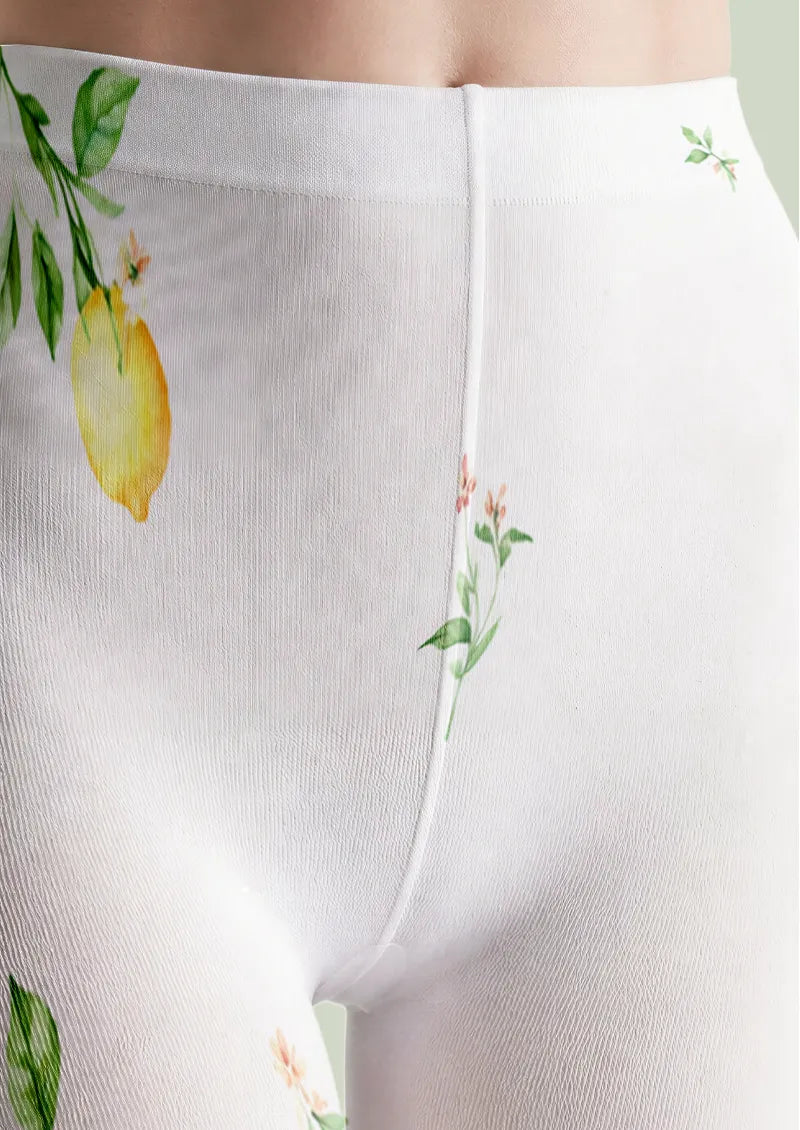 Fresh Lemon Botanical Vine Print Tights Hosiery Pantyhose