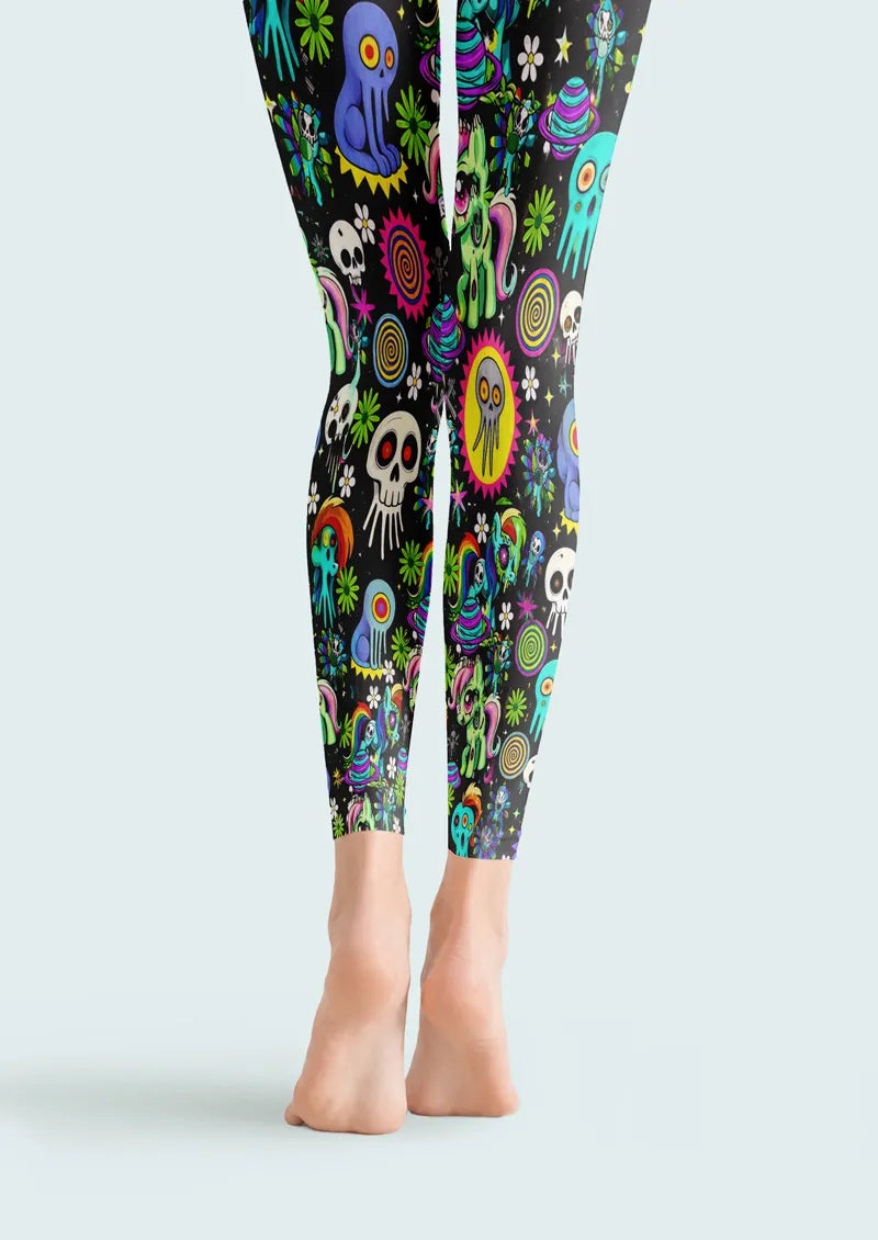 Psychedelic Alien Skull Graphic&Artistic Footless Tights Hosiery Leggings