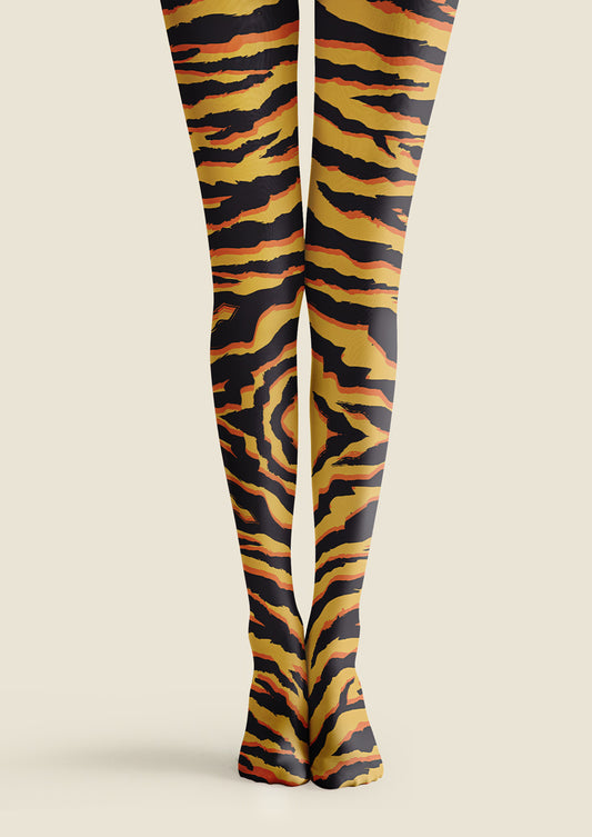 Yellow Black Tiger Stripe Tights Hosiery Pantyhose