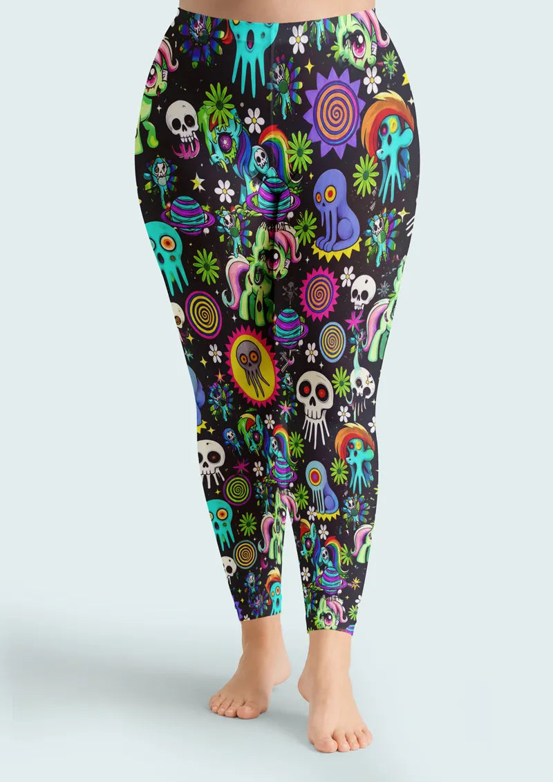 Psychedelic Alien Skull Graphic&Artistic Footless Tights Hosiery Leggings
