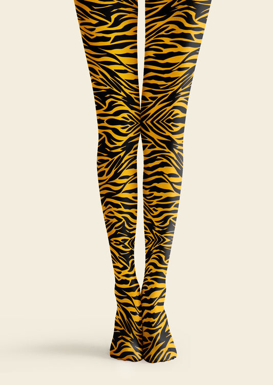 Yellow Black Tiger Stripe Tights Hosiery Pantyhose