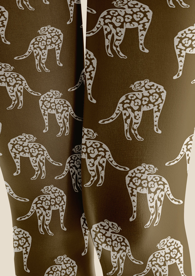 Olive Green Leopard Print Tights Hosiery Pantyhose
