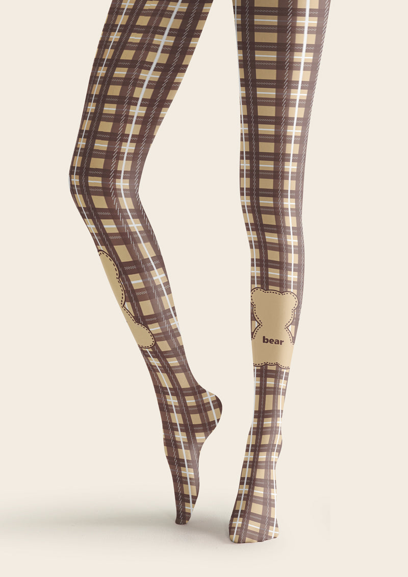 Plaid Bear Printed Tights Hosiery Pantyhose