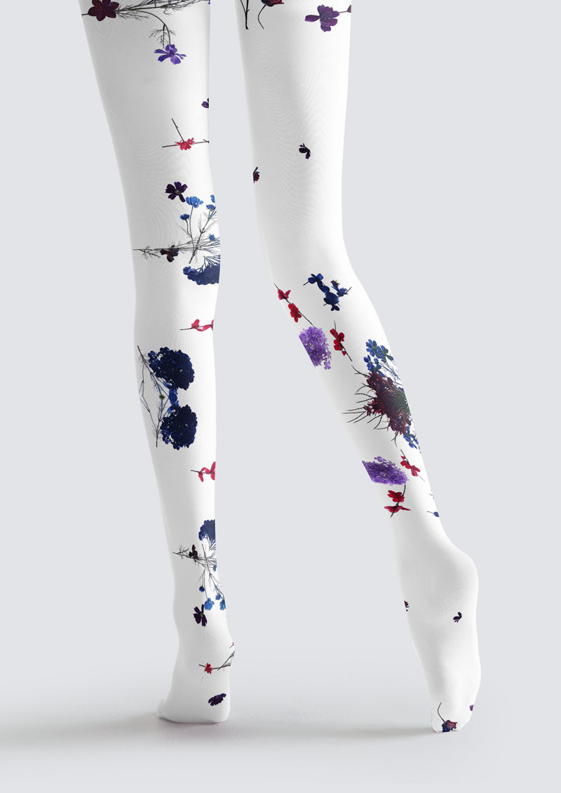 Pressed Blue Red Floral Tights Hosiery Pantyhose