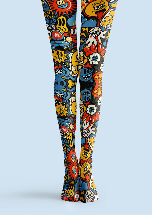 Cartoon Doodle All Over Print Tights Hosiery Pantyhose