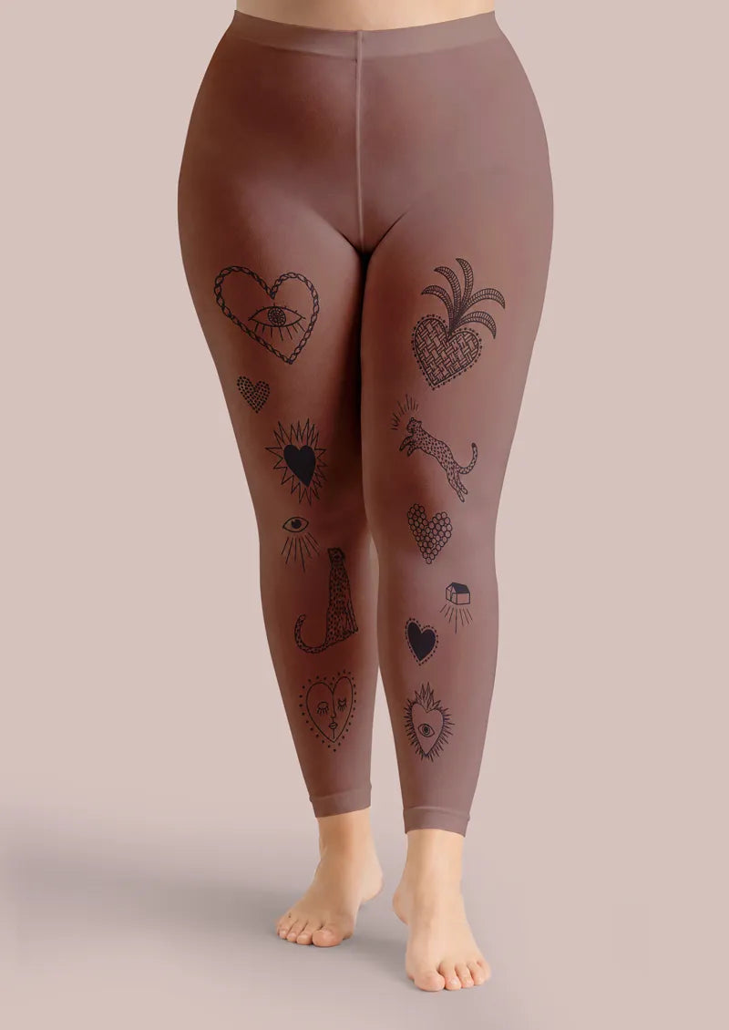 Ink Heart Tattoo Graphic&Artistic Footless Tights Hosiery Leggings