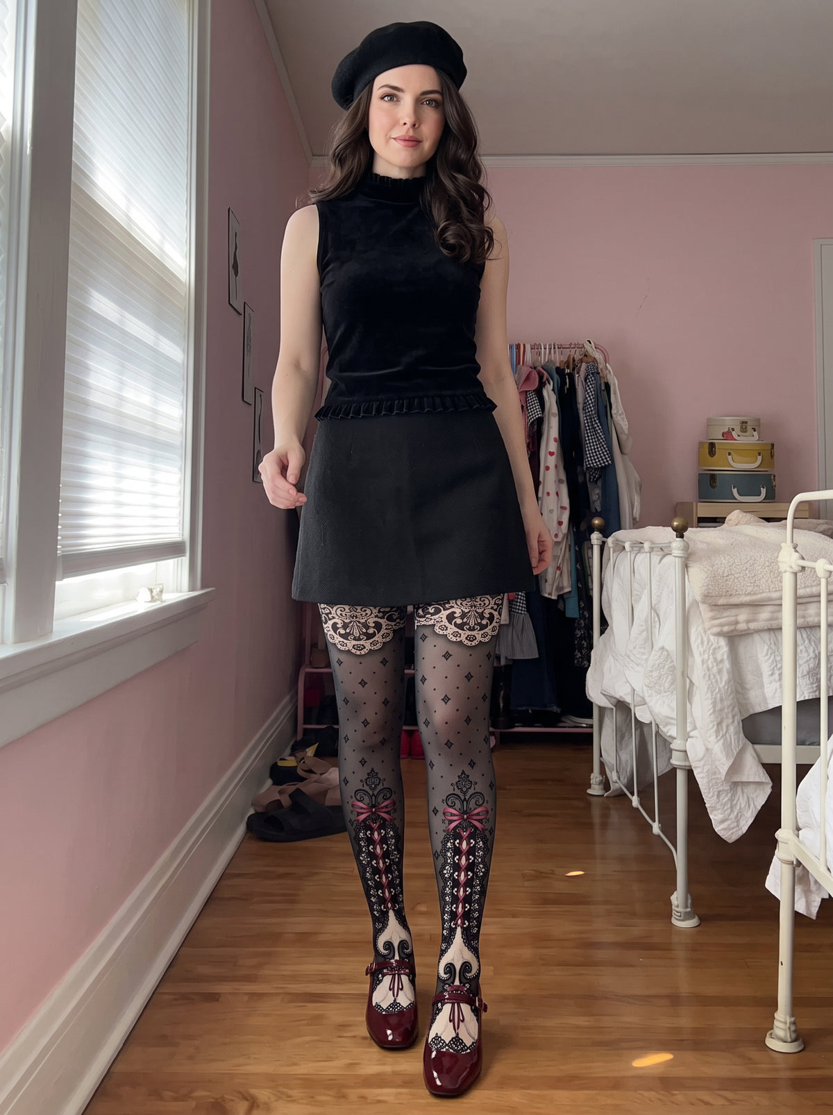 Gray Corset Ribbon Tights