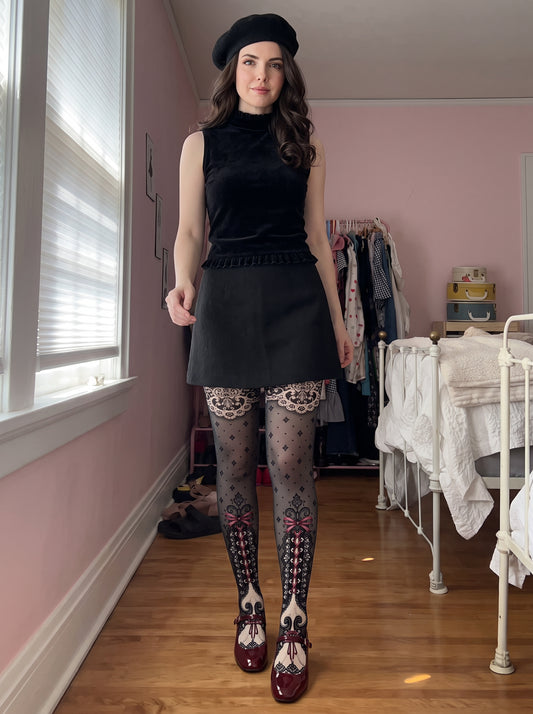 Gray Corset Ribbon Tights