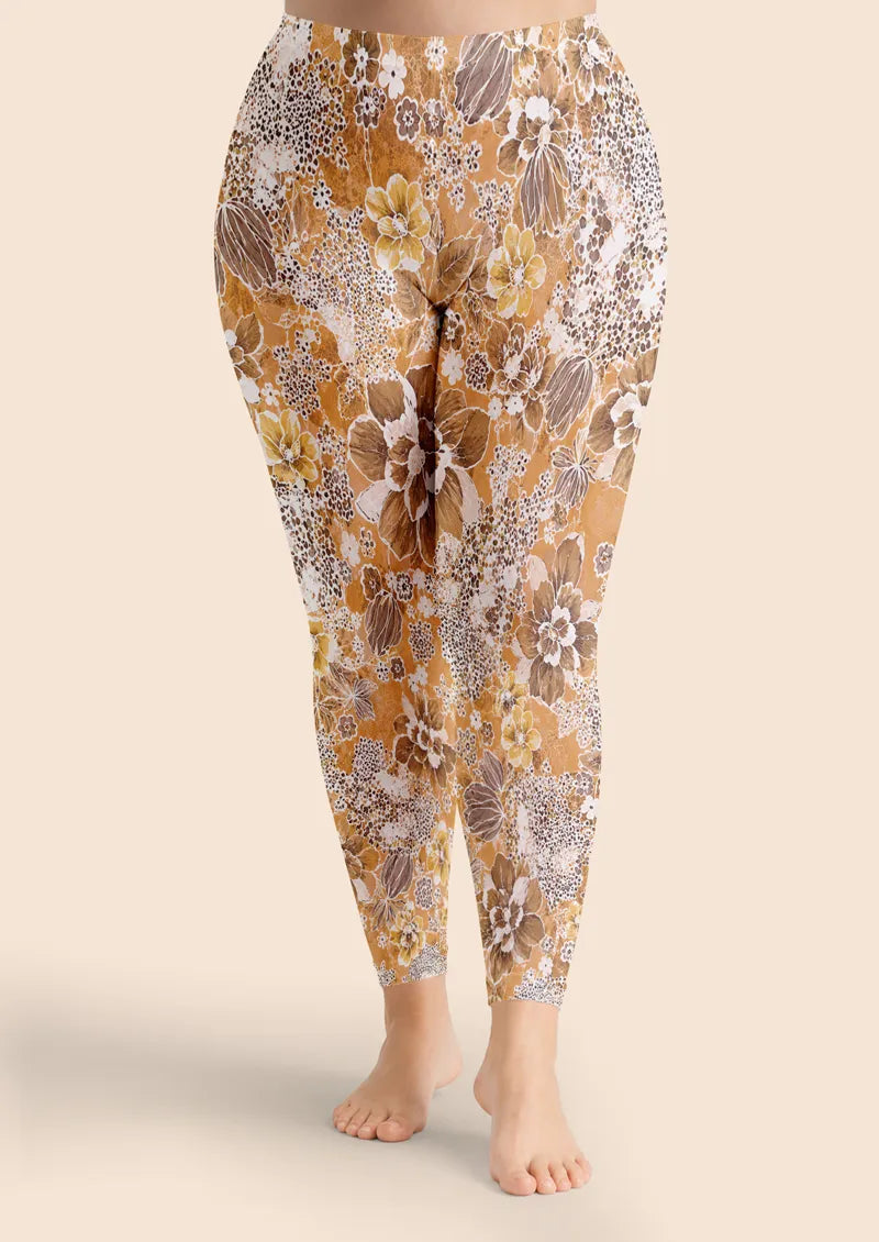 Golden Brown Floral Lace Footless Tights Hosiery Leggings