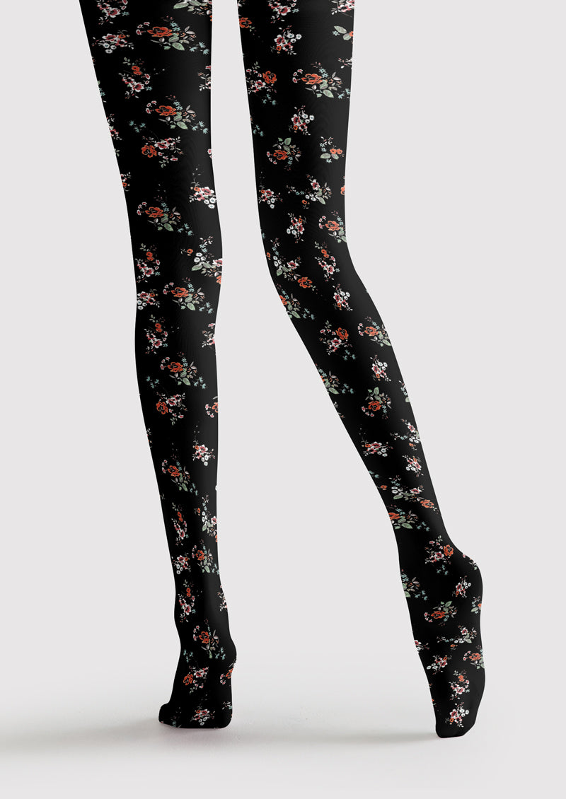 Black Vintage Floral Tights Hosiery Pantyhose