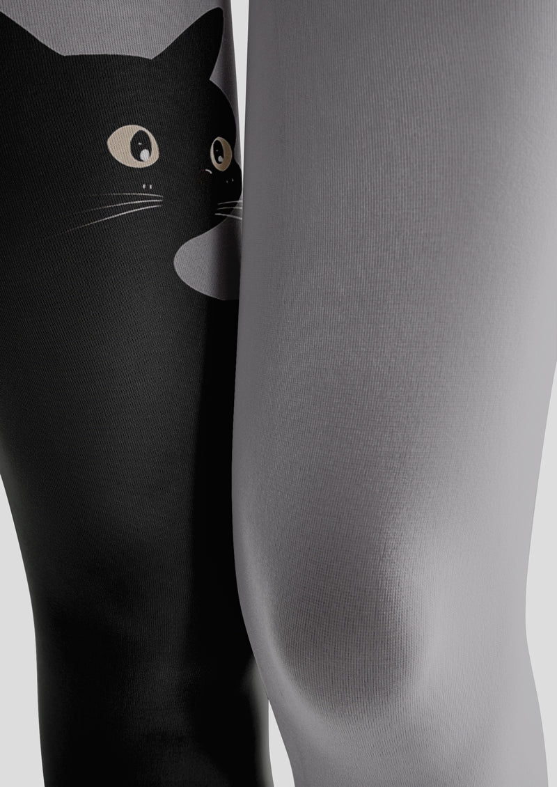 Two Tone Cat Print Tights Hosiery Pantyhose