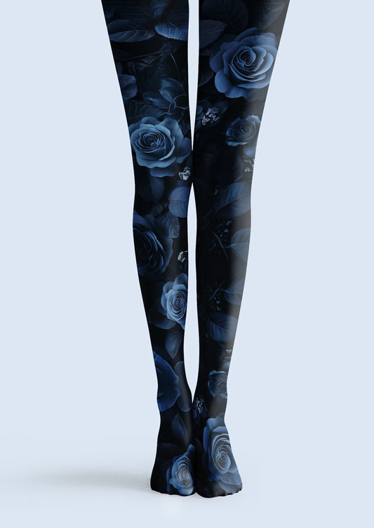 Dark Blue Rose Tights Hosiery Pantyhose