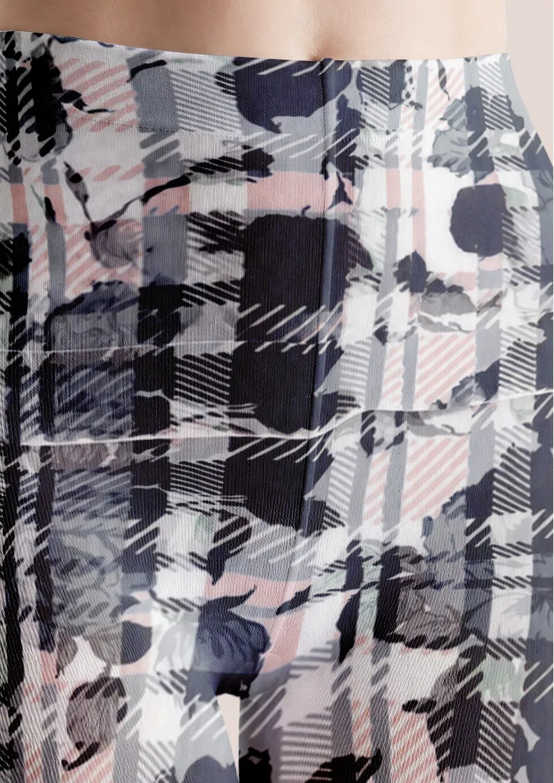 Gray Plaid Floral Tights