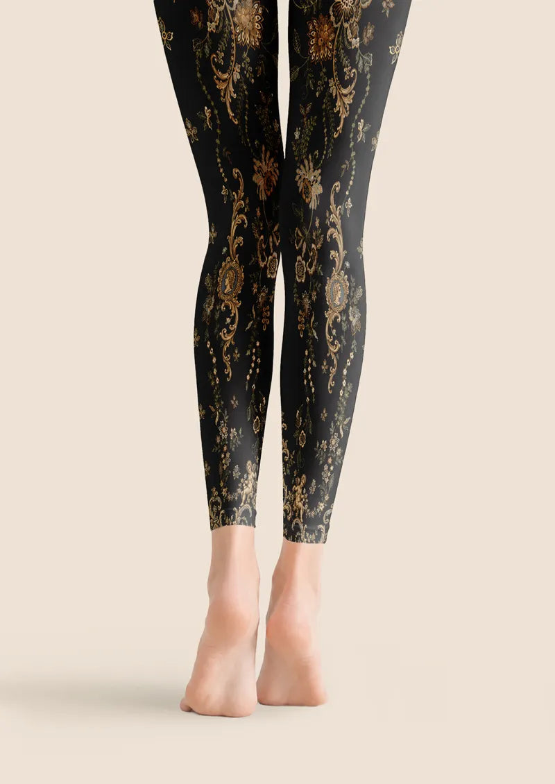 Gilded Baroque Floral Print Footless Tights Hosiery Leggings
