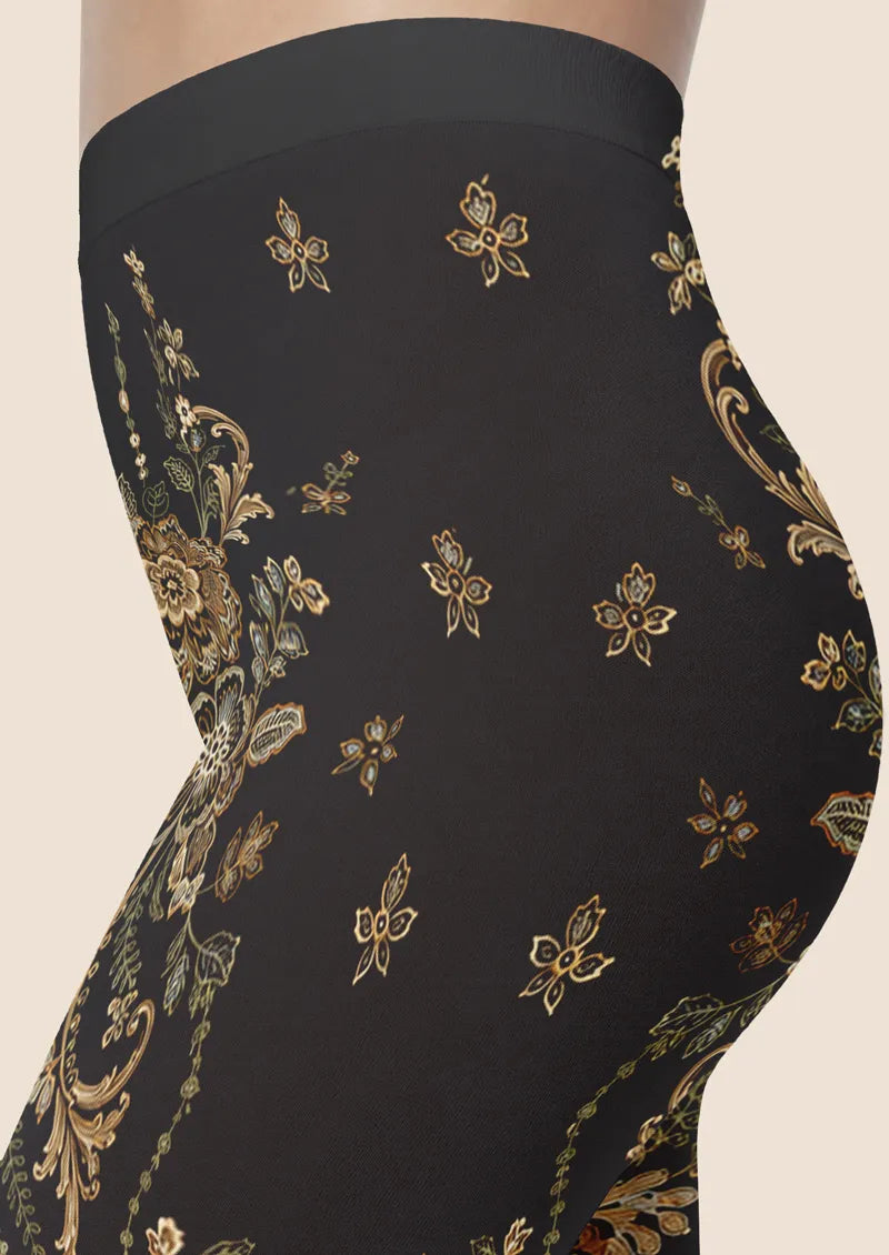 Gilded Baroque Floral Print Footless Tights Hosiery Leggings