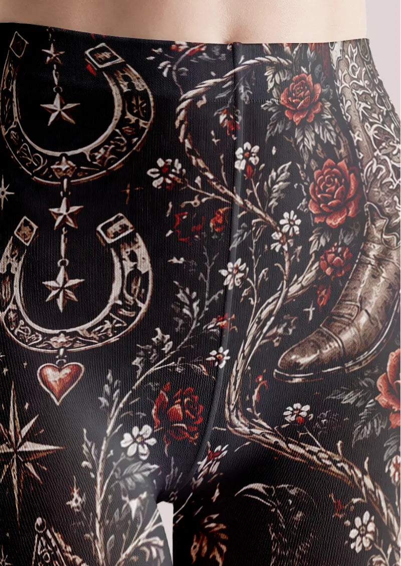 Black Red Rose Raven Tights