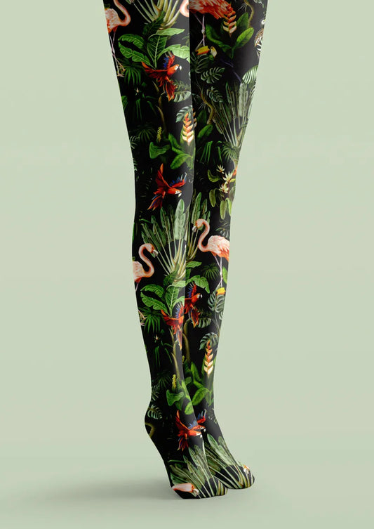 Black Tropical Rainforest Bird Tights Hosiery Pantyhose