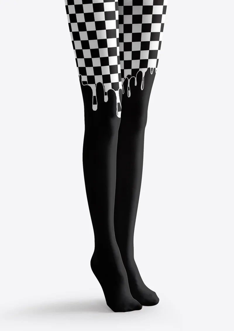 Black Checker Drip Tights