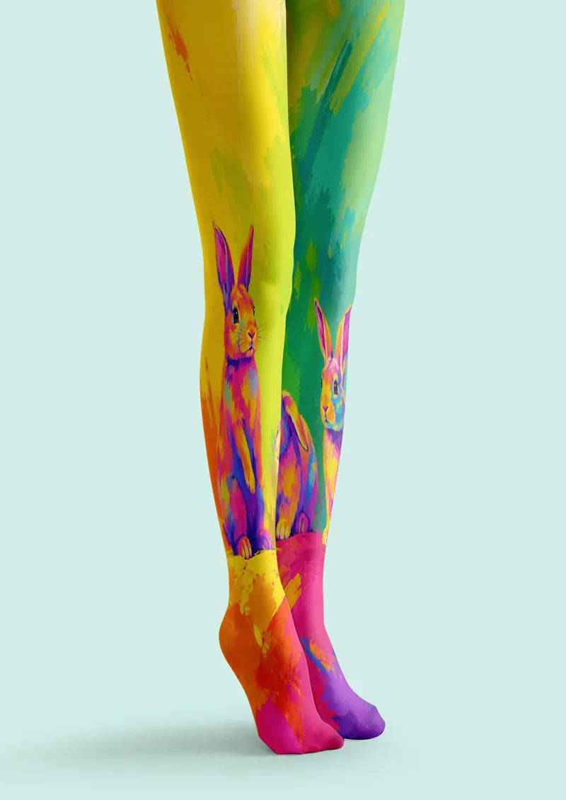 Neon Rabbit Abstract Art Print Tights Hosiery Pantyhose