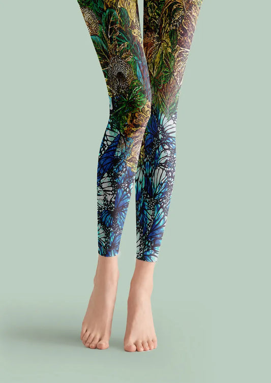 Verdant Butterfly Floral Lace Footless Tights Hosiery Leggings