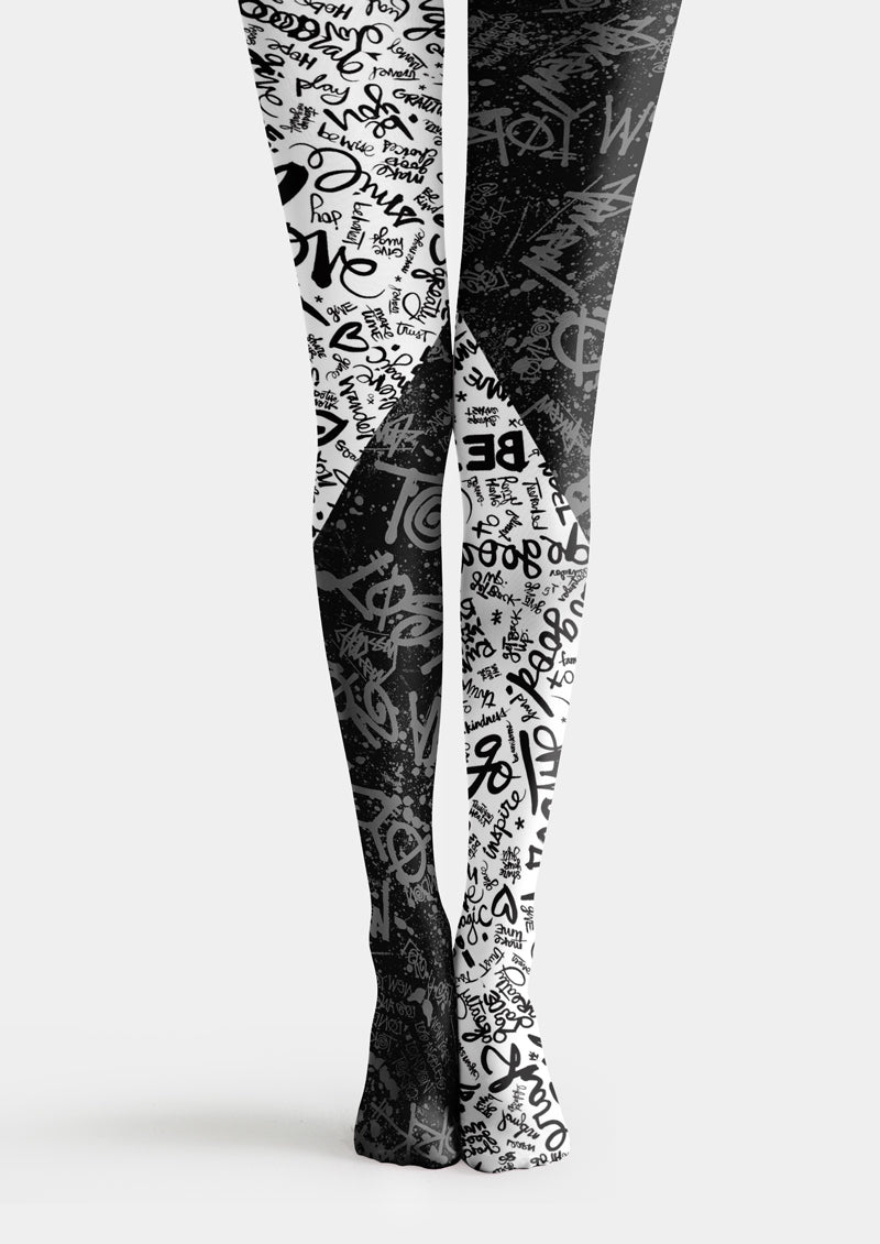Black White Graffiti Tights Hosiery Pantyhose