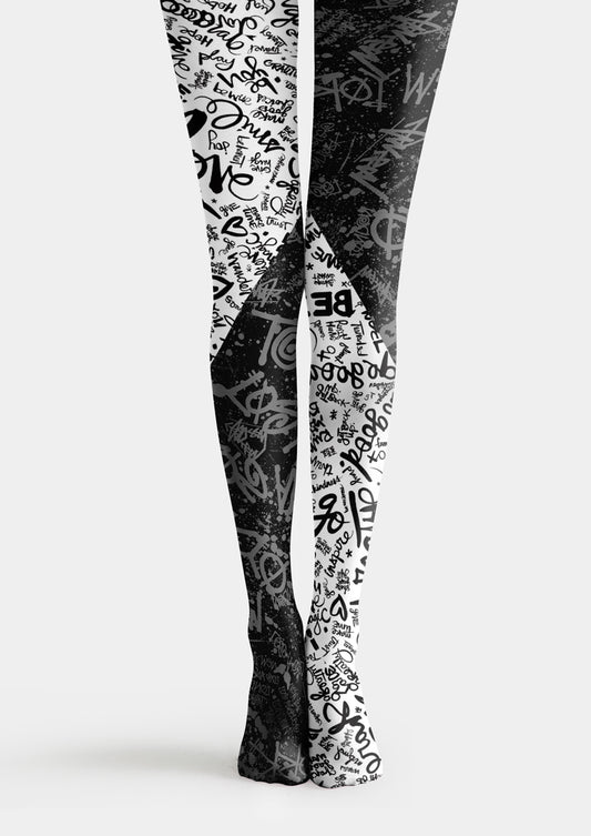 Black White Graffiti Tights Hosiery Pantyhose
