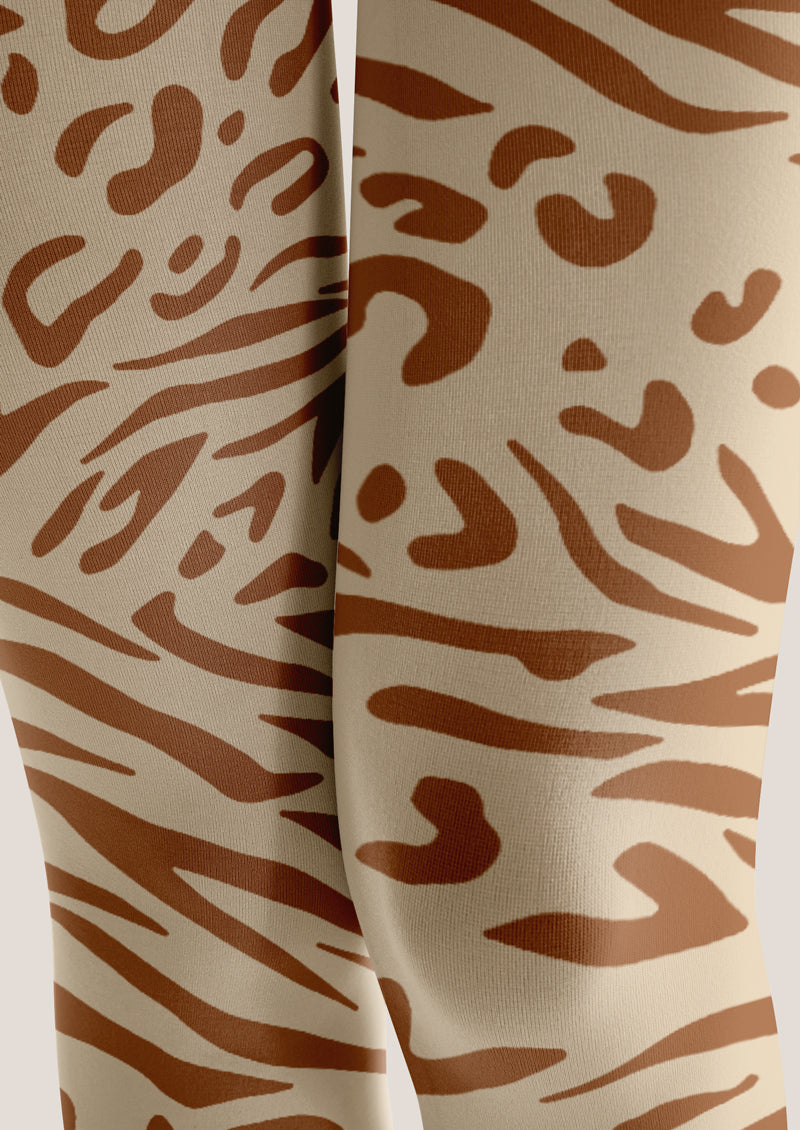 Beige Tiger Leopard Print Tights Hosiery Pantyhose