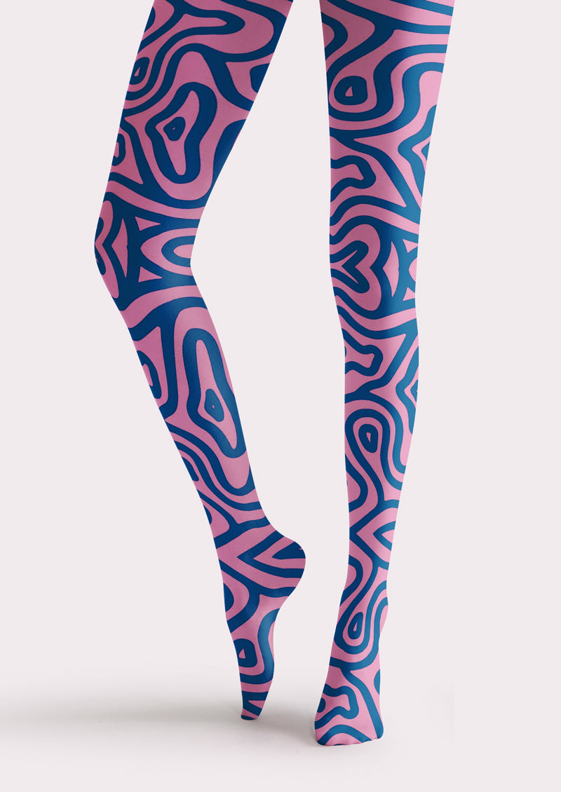 Pink Blue Labyrinth Line Tights Hosiery Pantyhose