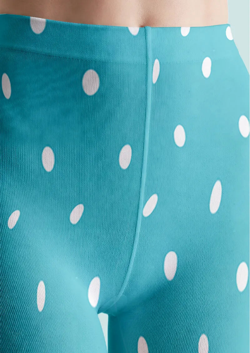 Turquoise White Polka Dot Print Tights Hosiery Pantyhose