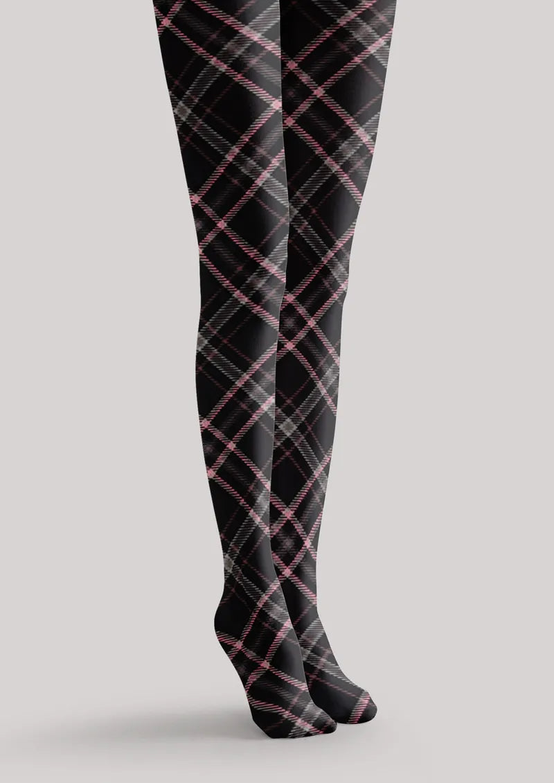 Black Pink Plaid Tights