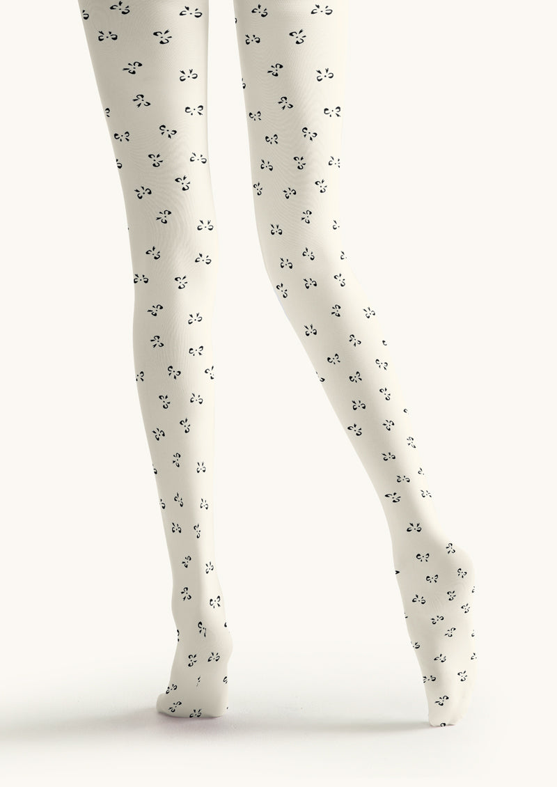 White Mini Symbol Printed Tights Hosiery Pantyhose
