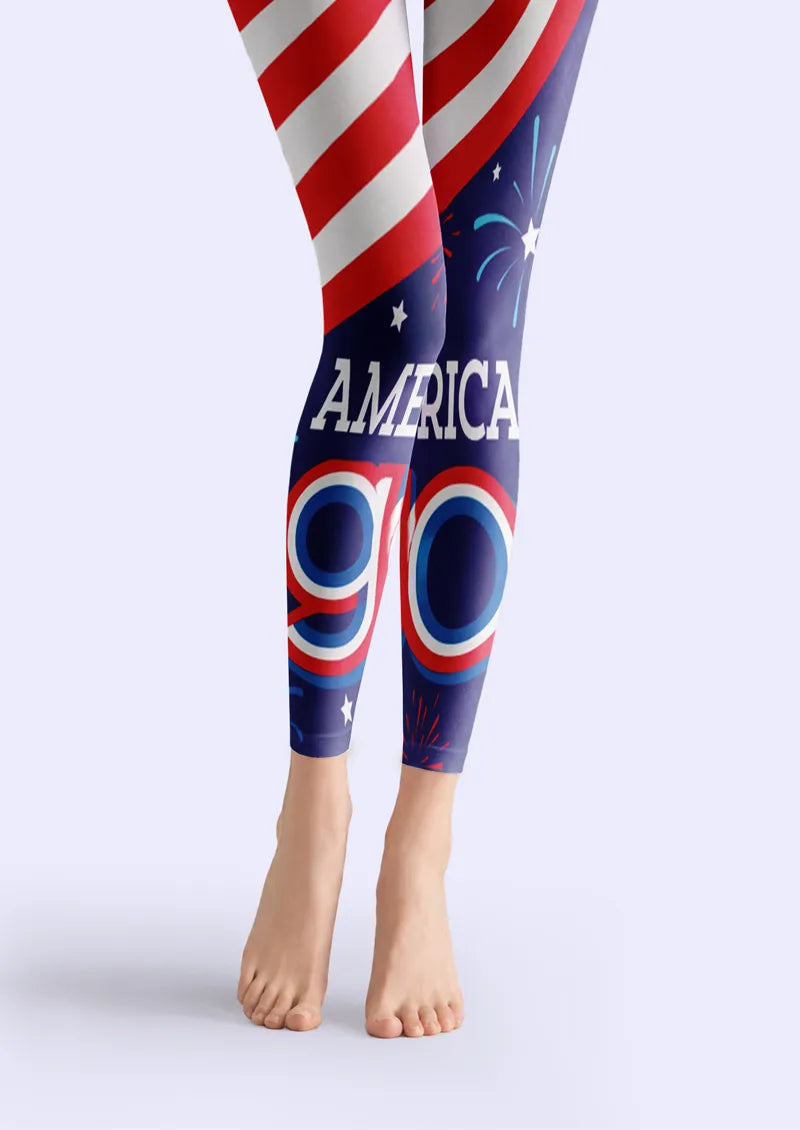 American Flag Stripe Letter Firework Print Tights Hosiery Pantyhose