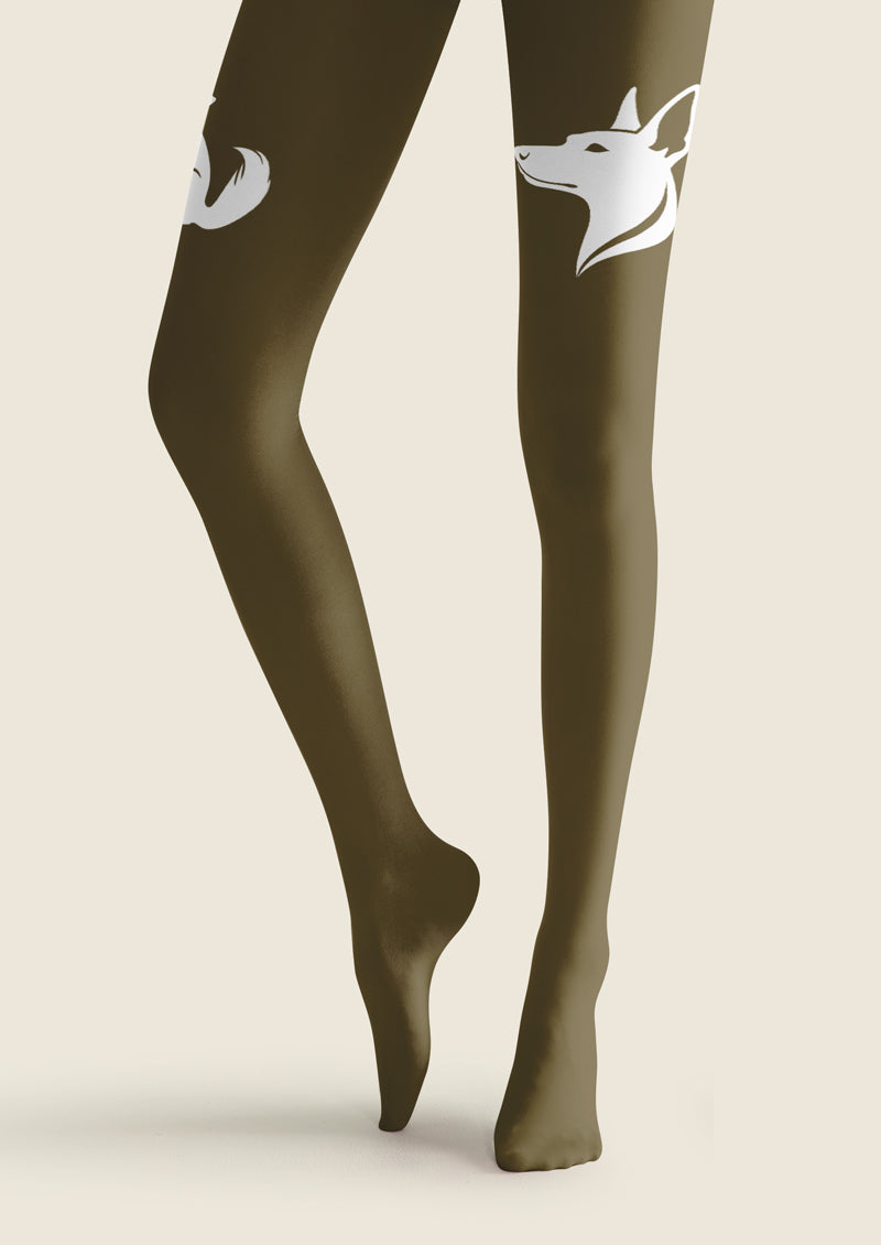 Olive Green Fox Tights Hosiery Pantyhose